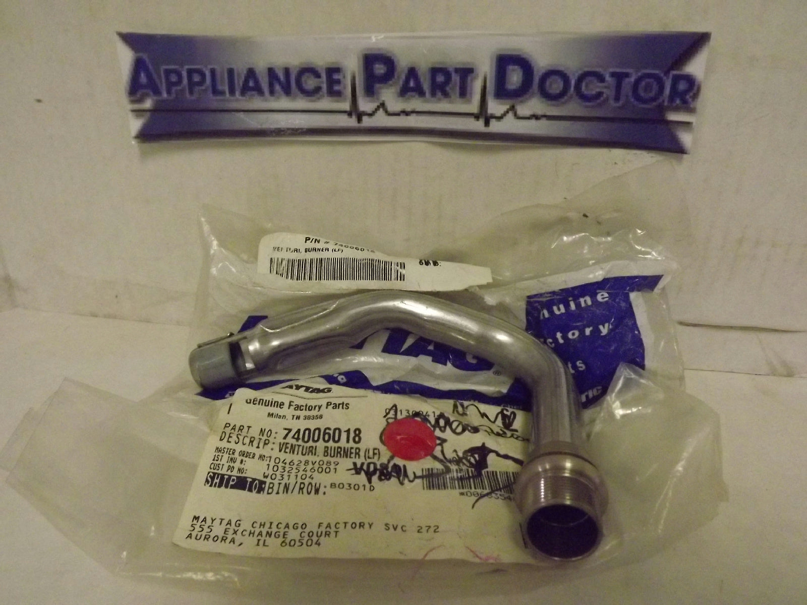 MAYTAG WHIRLPOOL STOVE 74006018 BURNER VENTURI (LF) NEW MAYTAG WHIRLPOOL STOVE 74006018 BURNER VENTURI (LF) NEW